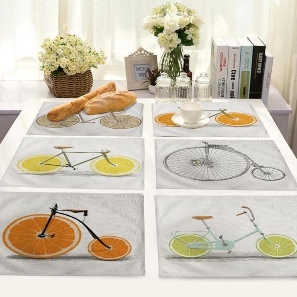 

mats & pads non-slip insulation placemat for table dinner fruite bike cotton linen home decor 42*32cm dd196