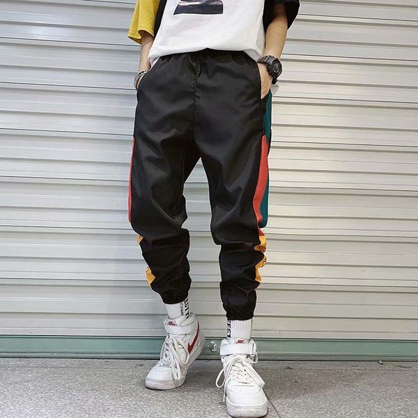 

men's pants 2021 hip hop streetwear joggers men casual cargo pant trousers high street elastic waist harem man, Black