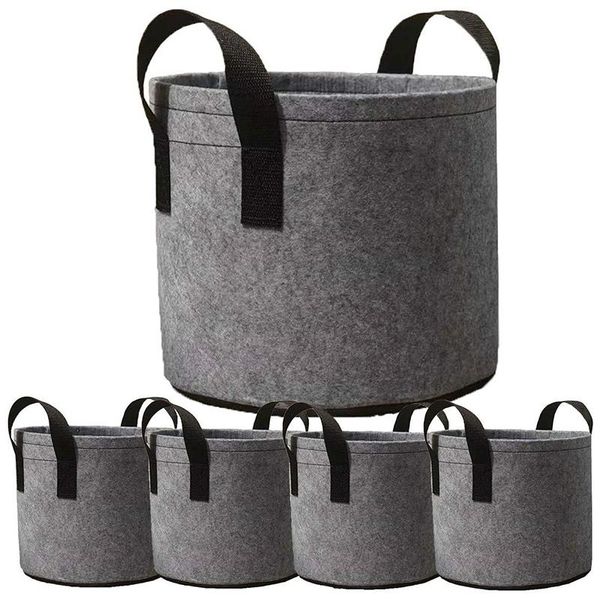 

planters & pots 5-pack 7 gallon grow bags heavy duty thickened fabric planting with strap handles for potato/plant growing (grey)