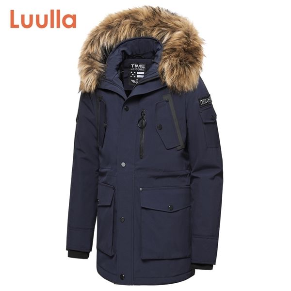 Männer Winter Casual Faux Pelz Kragen Lange Dicke Parkas Jacke Mantel Outwear Mit Kapuze Taschen Wasserdichte Jacken Parka 210819