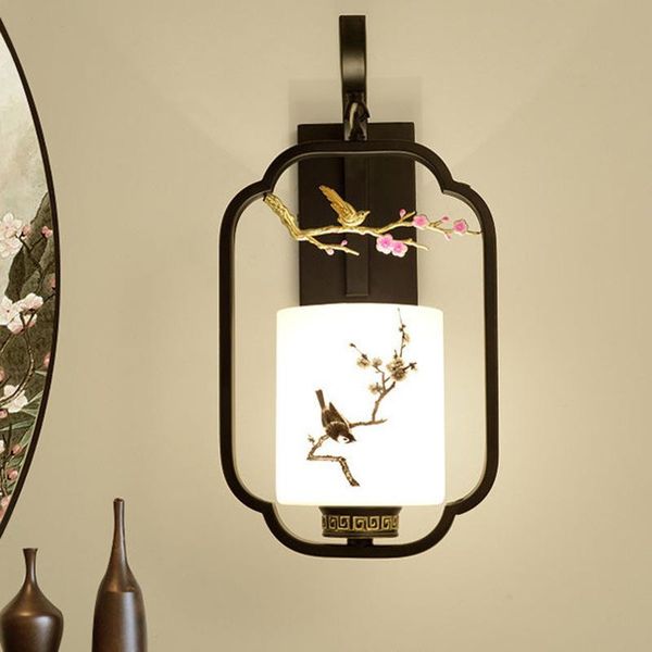 

creative chinese flower bird wall lamp modern living room bedroom bedside aisle stair tv background glass