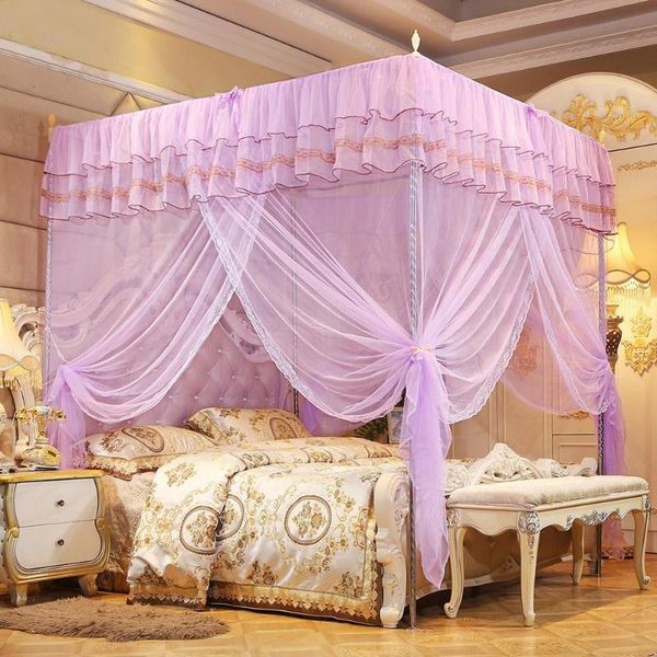 

corners post luxury princess bed canopy mosquito net bedroom netting curtain