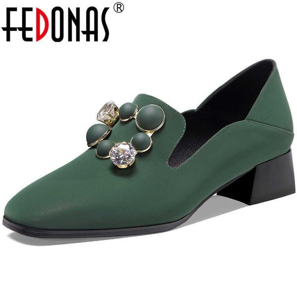 

women cow genuine leather pumps prom retro thick heels shoes spring sqauare toe woman 210528, Black