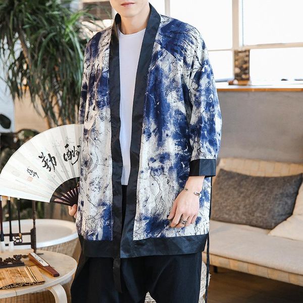 

ethnic clothing plus size men cardigan japanese kimono samurai costume jacket for shirt yukata haori casual coat, Red