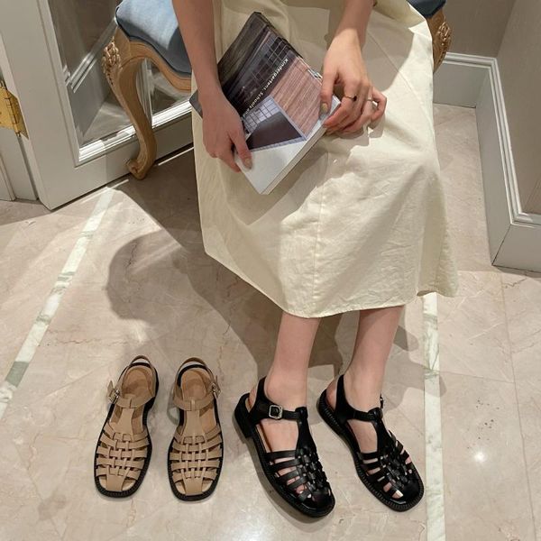 

beige heeled sandals comfort shoes for women 2021 summer breathable black fashion girls closed low casual scandals buckle st