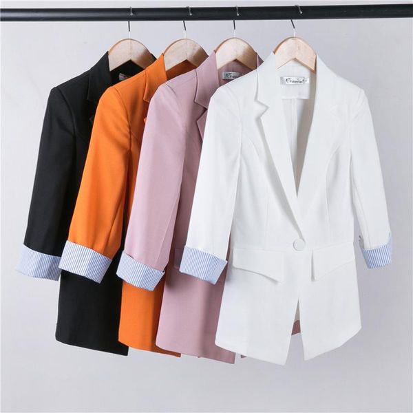 

women's suits & blazers s to 4xl candy color blazer half sleeve with turnback cuff patchwork female suit jackets button pockets womens, White;black