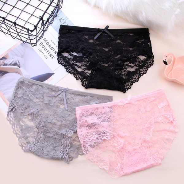 

women's panties jacquard net lace transparent floral briefs soft breathable underwear women bow hollow out lingerie panty, Black;pink