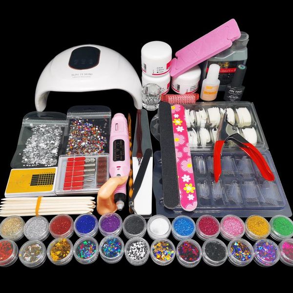 Per il set di manicure Kit per unghie in acrilico con essiccatore per lampada Full Art Powder Liquid Tips Kit per la rimozione dell'armatura
