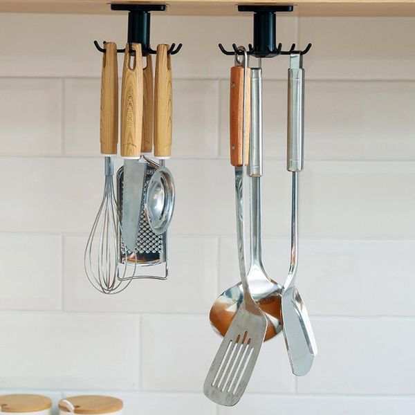 

degree rotation 6 hooks self adhesive household wall door tote bags clothes tie hangers kitchen & rails