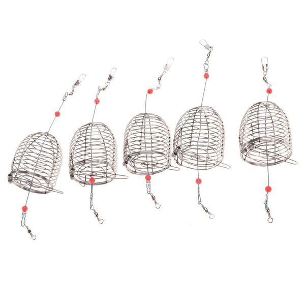 

5pcs stainless steel fishing bait cage lure trap basket feeder holder tackle(red,small) accessories