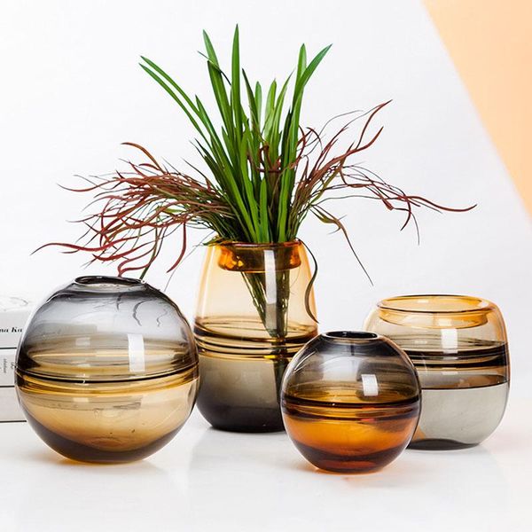

vases nordic contracted stripe halo glass flower vase home decoration modern art plant holder desk hydroponics room decor