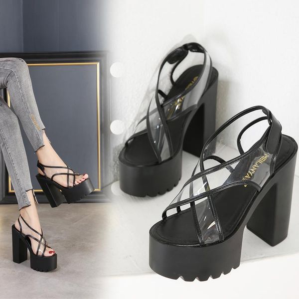 

sandals high heel sandal for women female shoe 2021 summer high-heeled girls rhinestone clear plastic comfort beige outside rub, Black