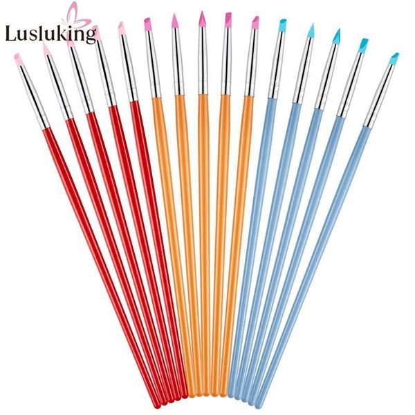 

nail brushes 5pcs art pen brush soft silicone carving craft pottery sculpture emboss shaping hollow building clay manicure dotting tools, Yellow