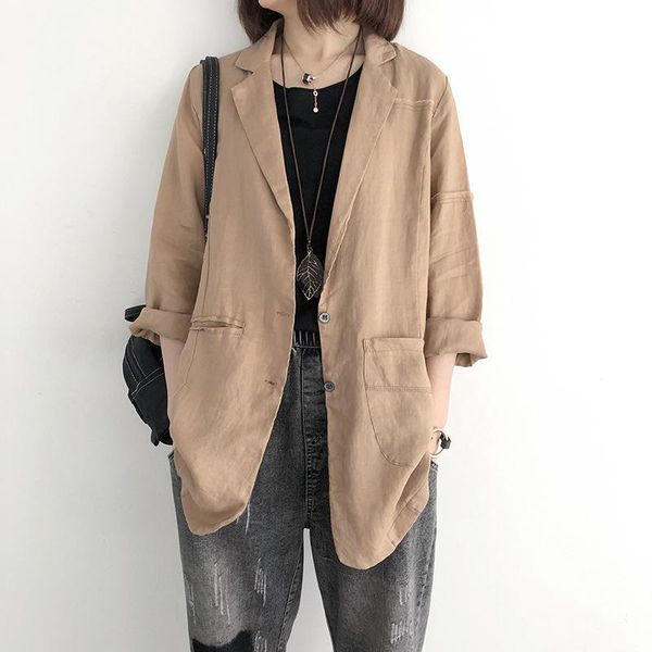 

women's suits & blazers fairynatural european style 2021 autumn spring khaki blazer female cotton linen casual jackets women notched re, White;black