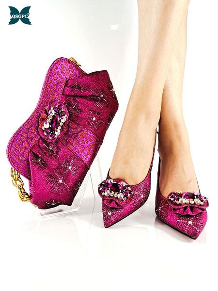 

dress shoes italian design nigerian selling magenta color fashion colorful crystal style women and bag set with streamer modeling, Black