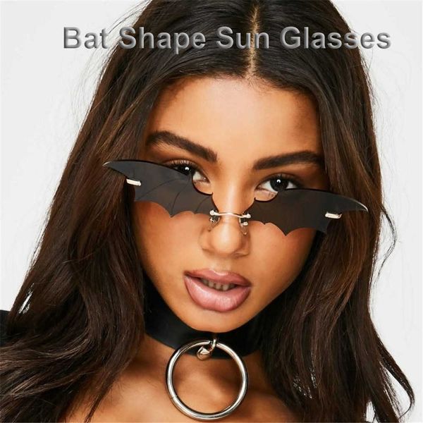 

luxury designer sunglasses fashion rimless sunglasses retro bat flame love heart-shaped trend streetwear uv400 ladies, White;black