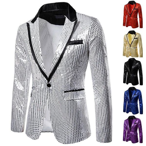 

men's suits & blazers stylish blazer casual slim fitness formal one button office suit coat sequins jacket masculino men, White;black