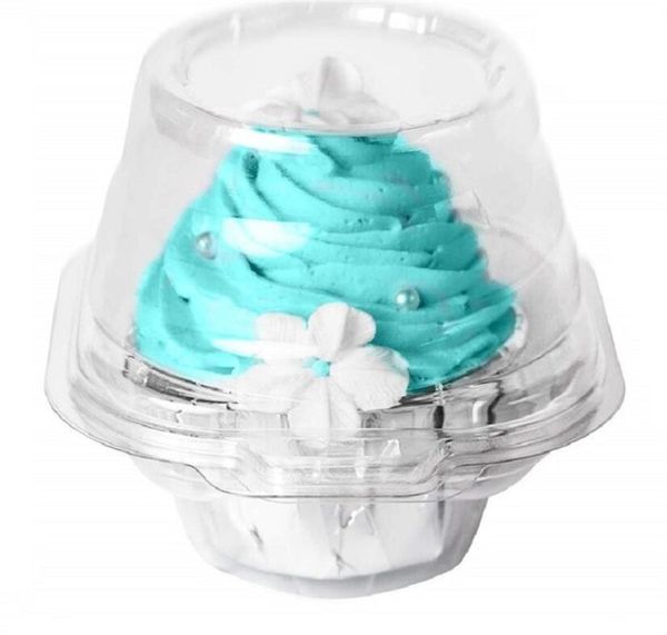 Commercio all'ingrosso Contenitori singoli per cupcake in plastica usa e getta - Mini contenitore per torta scanalato BPA Free Single Muffin To Go Case