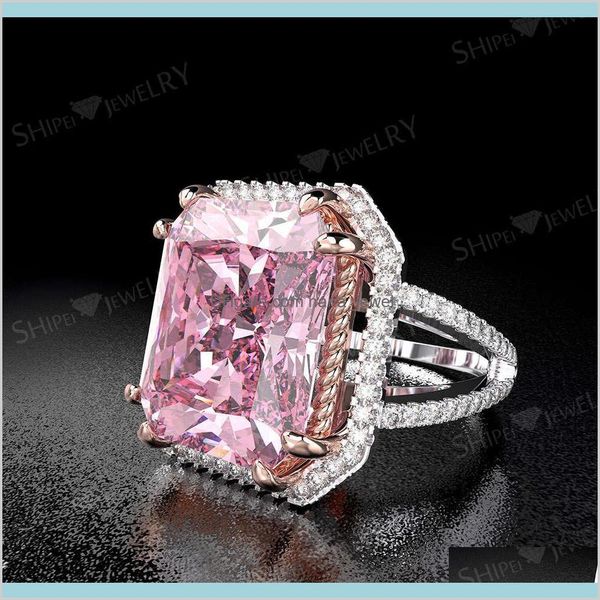

hbp fashion luxury straight temperament lady's big square pink ring claw inlaid with diamond electric color separation 3imto 13zxw, Silver