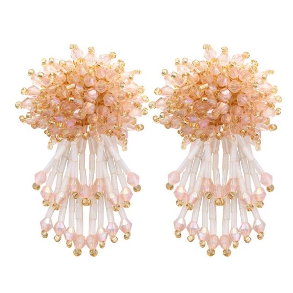 

dangle & chandelier fashion shiny glass flower shaped earrings for women white color beads tassel sweet female small drop earring jewelry pa, Silver