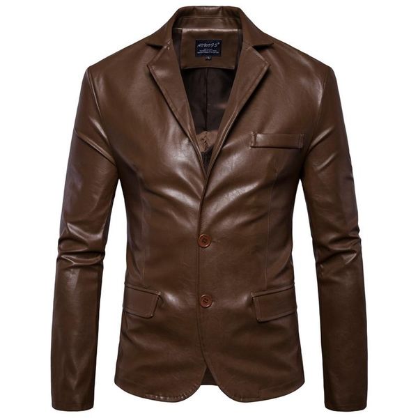 

men's fur & faux leather jacket 2021 spring and autumn british lapel single breasted simple, Black
