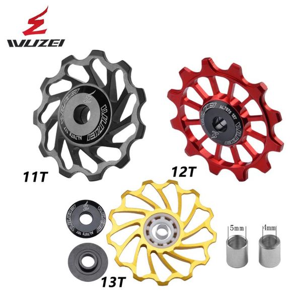 

bike derailleurs 2pcs wuzei mtb road ceramic pulley 7005 aluminum alloy rear derailleur 11t 12t 13t guide wheel bearing jockey