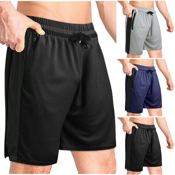 

men's shorts feitong summer casual solid color sports fitness breathable wicking mesh cloth matching streetwear, White;black
