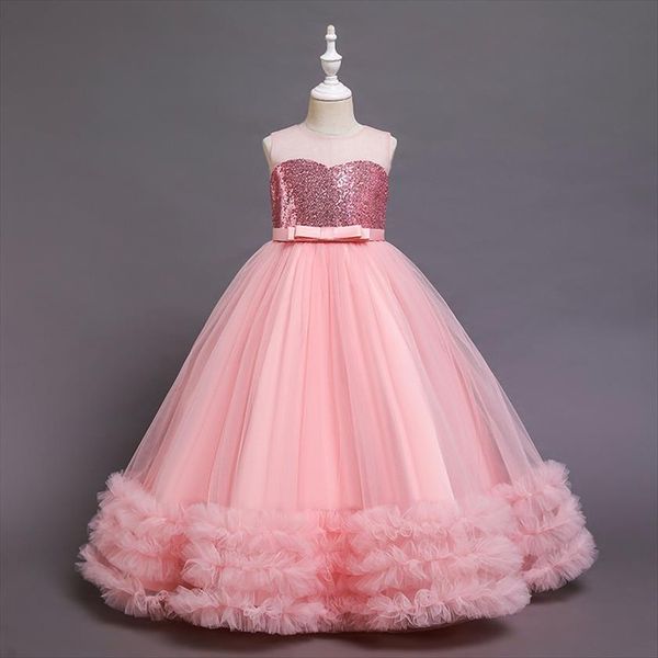 

summer pink bridesmaid kids dresess girl dresses for girls costume lace princess elegant party wedding fluffy petals, Red;yellow