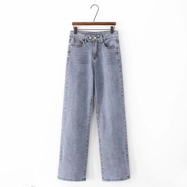 

fashion women spring and summer 2021 wide leg jeans women's high waist elastic loose thin ins straight casual thigh pants, Blue