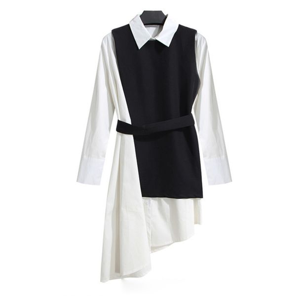 

casual dresses [ewq] sweet girl's shirt suit two-piece long sleeve rentals up to black asymmetric waistcoat dress 16w1039 women's, Black;gray