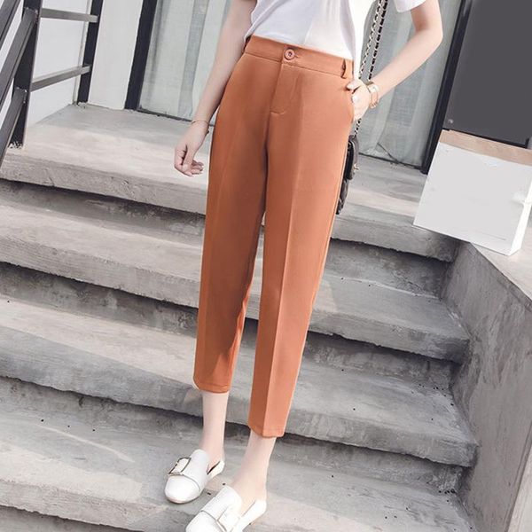 

women's pants & capris plus size women autumn pencil high waist office lady ankle length trousers student for 2021, spring casual, Black;white