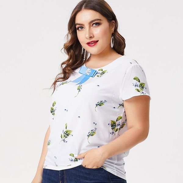 

plus size t-shirt 2021 summer women's short sleeve round neck printed fashion ladies retro elegant large blouse, Black