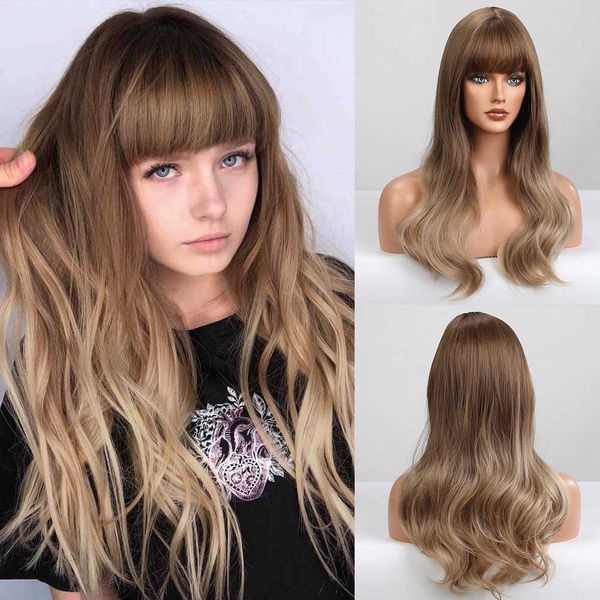 

wig female qi bangs gradient curly hair high temperature silk head set wigs, Black