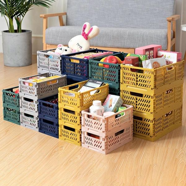 

storage baskets collapsible basket folding deskcosmetic organizer makeup sundries box stackable fruit food container laundry toy bin