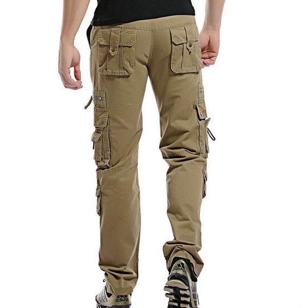 

men's pants men cargo straight casual multi pockets tactical, Black