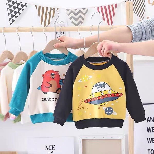 

t-shirts 2021 spring autumn baby girls sweatshirts children hoodies cartoon print long sleeve cotton sweater kids boy t-shirt clothes, Blue