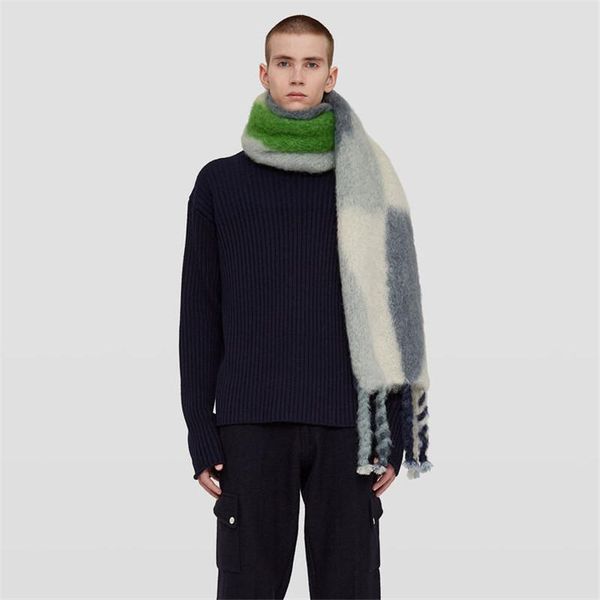 

scarves jtvovo 2021 200x40cm winter cashmere outdoor windproof warmth contrast color handmade knitted fringed women's luxury scarf, Blue;gray