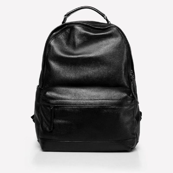 

men's backpack european and american fashion leather bag pure color simple atmosphere leisure travel
