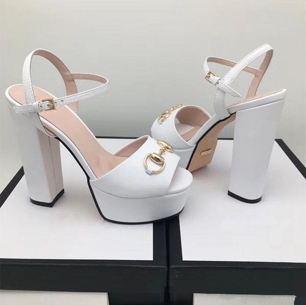 

[orignal box] newst arrival womens sandals super high heels platforms sandalss ladie slingbacks sheepskin summer breathe buckle strap shoes, Black