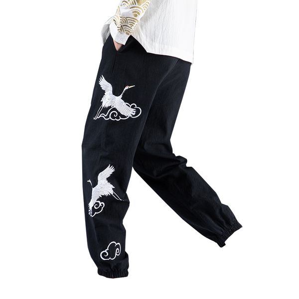 

japanese style cuff pant men original clothing vintage baggy lantern pants men retro ankle length trousers joggers men plus 5xl, Black