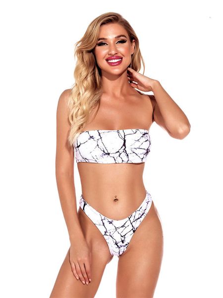 

women's split bra high waisted stone print swimsuit swimsuit, White;black