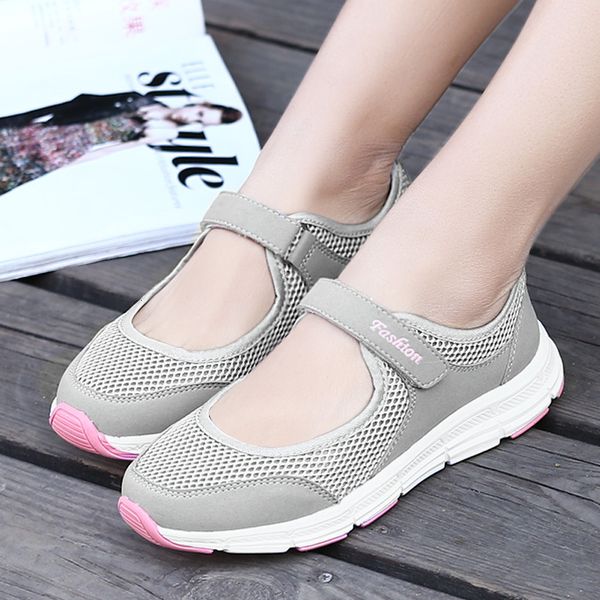 

sandals spring and summer with soft bottom breathable large size shallow mouth female mesh single flat casual shoes, Black