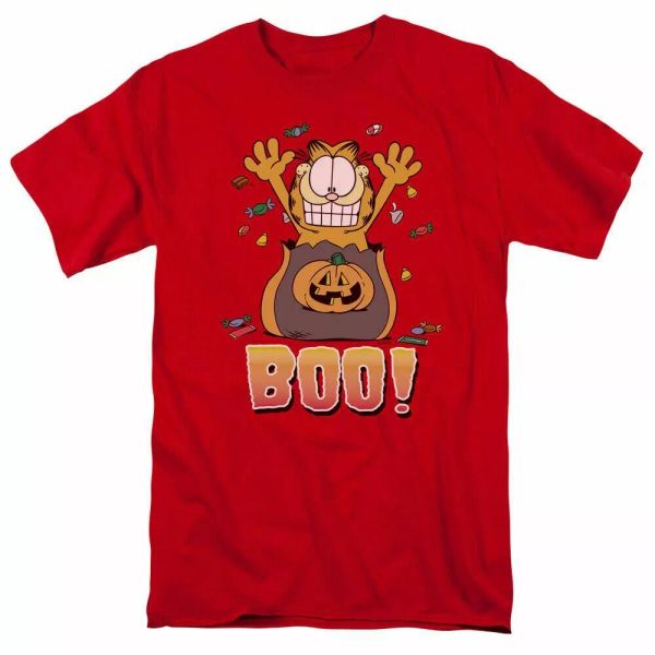 

Garfield Boo! T Shirt Mens Licensed Halloween Jim Davis Comics Tee Red, White;black