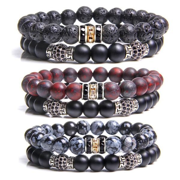 

fashion obsidian micro inlay creative bracelet natural stone diy jewelry for men women couples beaded bracelets set gift beaded, strands, Black