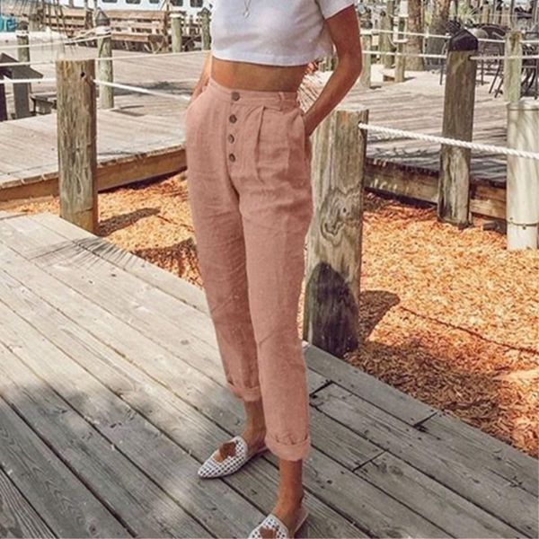 

women harem pants casual high waist elastic button pocket work trousers ankle-length long women's & capris, Black;white