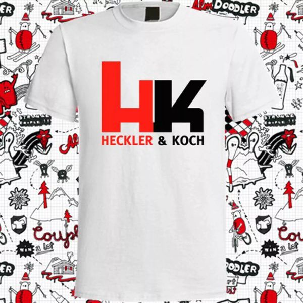 

New HK HECKLER AND KOCH Firearms Gun Logo Men's White T-Shirt Size S to 3XL, White;black