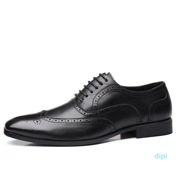 

wholesale-dress shoes spring and autumn leather men fashion breathable brogue casual oxford wedding size 38-48, Black