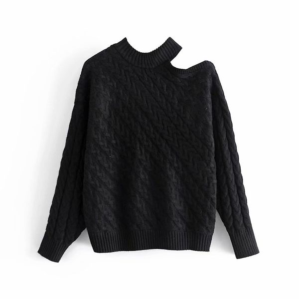 

women's hollow unilateral design eight-strand knitted sweater long-sleeved pullover chic spring and autumn style 210521, White;black