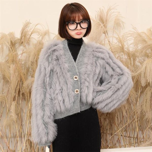 

women's fur & faux women wool knitting autumn coat jacket natural for knitted vest spring and sweaters cardigan, Black