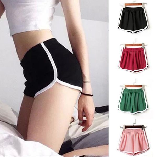 

summer pants stretch waist womens short contrast binding side split elastic patchwork casual beach sports, White;black